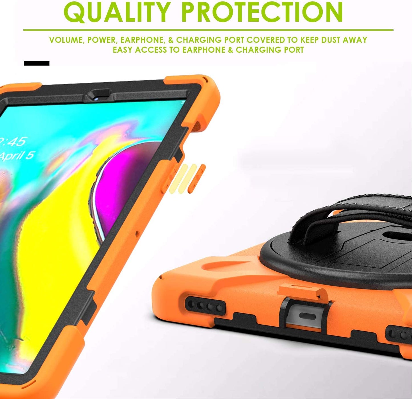 Yapears Shield Series Samsung Tab 10.1 Case SM-T510/T515 Samsung Galaxy Tab A 10.1 Case 2019 Shockproof Rugged Cover 360 Kickstand, Hand Strap & Shoulder Strap for Galaxy Tab A 10.1 Inch - Yellow