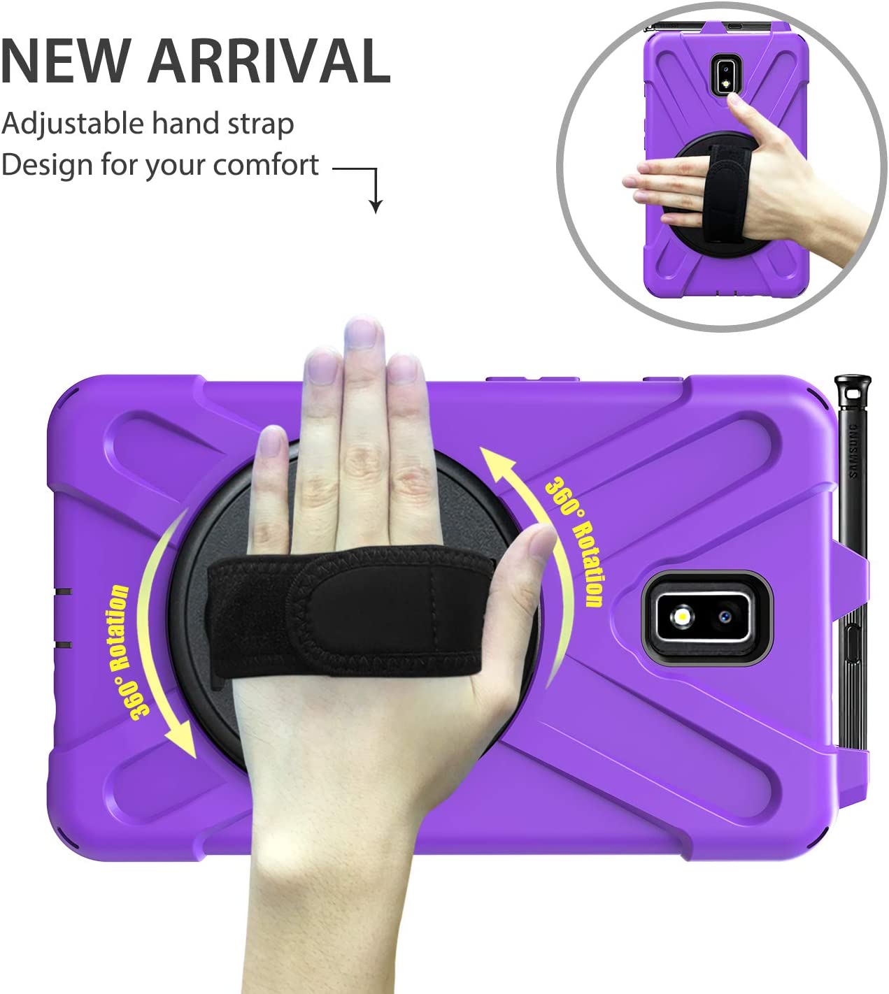 Case for Samsung Galaxy Tab Active 2 8.0 T390 T395 T397, Military Grade [15 ft Drop Tested] Full-Body Shockproof Protective Cover with 360? Rotation Stand, Hand Strap & Pencil Holder (Purple)