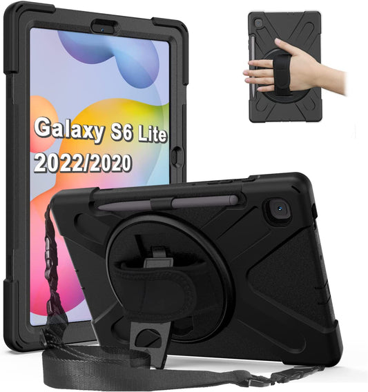 Yapears Galaxy Tab S6 Lite Case2022/2020, SM-P610/P613/P615/P619 Case with S Pen Holder Yapears Shockproof Rugged Case with Stand Hand Strap and Shoulder Belt for Galaxy Tab S6 Lite 10.4'',Black