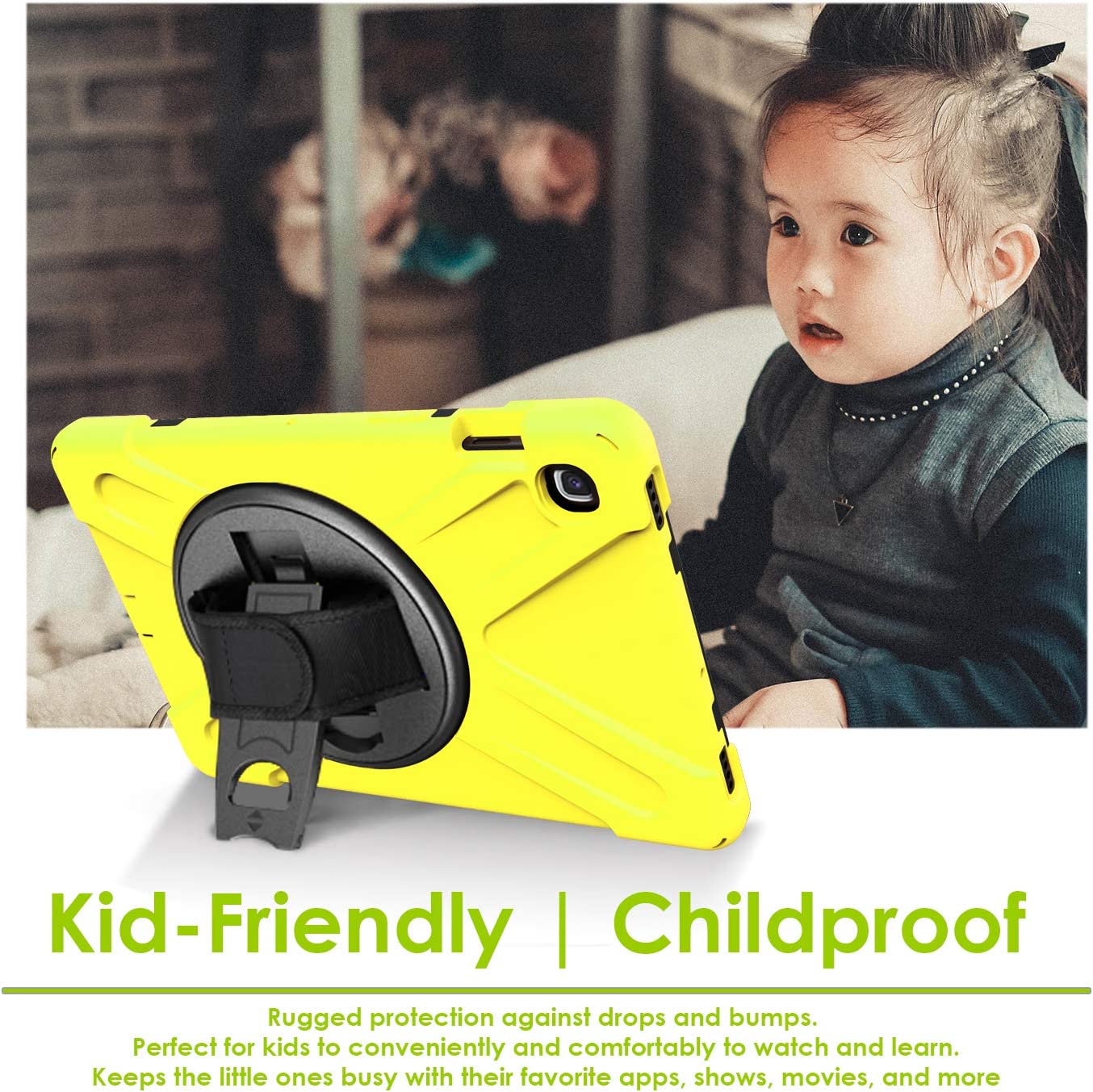 Yapears Shield Series Samsung Tab 10.1 Case SM-T510/T515 Samsung Galaxy Tab A 10.1 Case 2019 Shockproof Rugged Cover 360 Kickstand, Hand Strap & Shoulder Strap for Galaxy Tab A 10.1 Inch - Yellow
