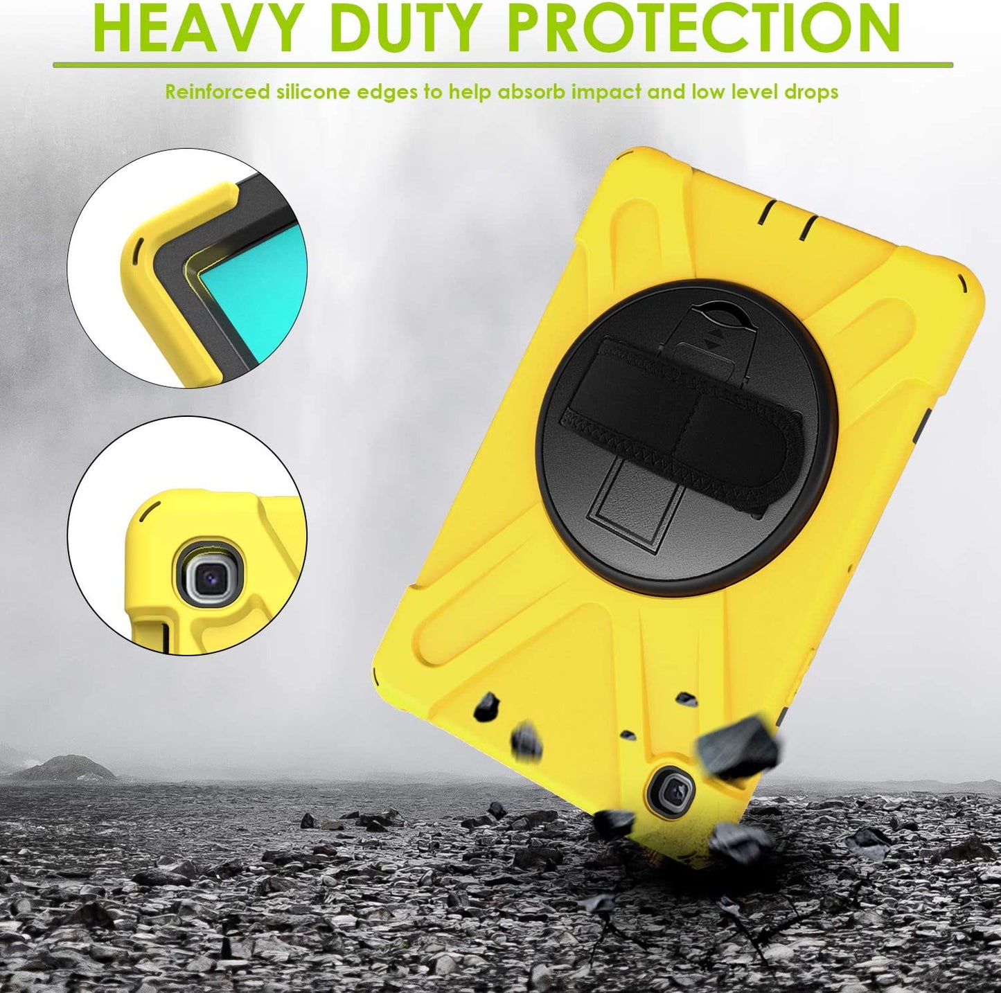 Yapears Shield Series Samsung Tab 10.1 Case SM-T510/T515 Samsung Galaxy Tab A 10.1 Case 2019 Shockproof Rugged Cover 360 Kickstand, Hand Strap & Shoulder Strap for Galaxy Tab A 10.1 Inch - Yellow