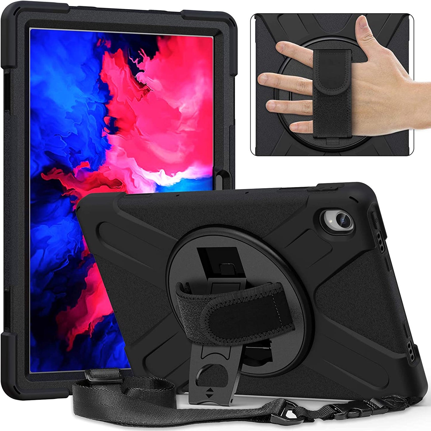 Case for Lenovo Tab P11 Plus 11" TB-J607F 2021, Military Grade 15ft Drop Tested Shockproof Protective Cover with 360? Rotating Stand, Hand Strap and Shoulder Strap (Purple)