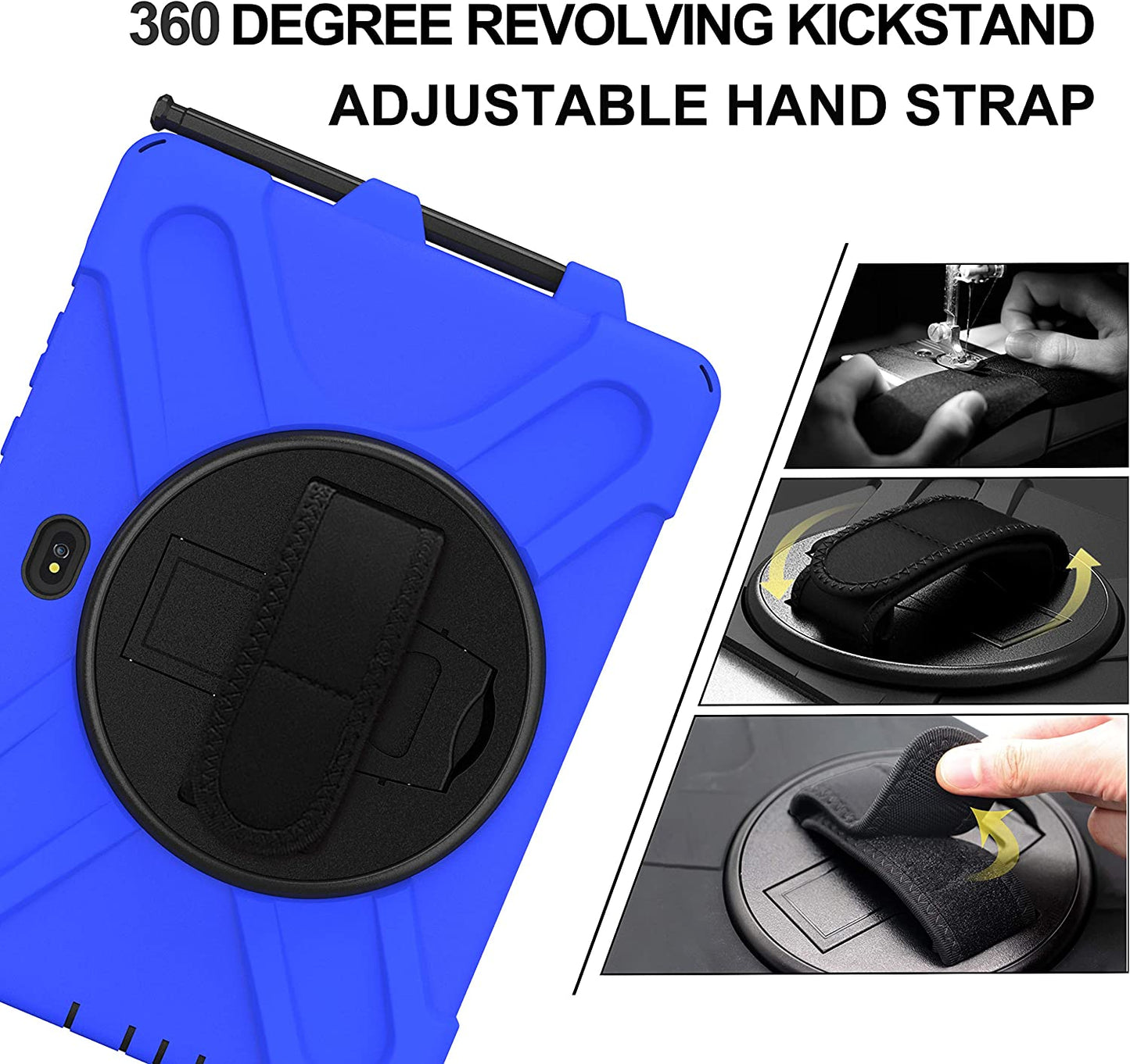 Case for Samsung Galaxy Tab Active Pro 10.1 T540 T545 T547, Military Grade [15 ft Drop Tested] Full-Body Shockproof Protective Cover with 360? Rotation Stand, Hand Strap & Pencil Holder (Black)