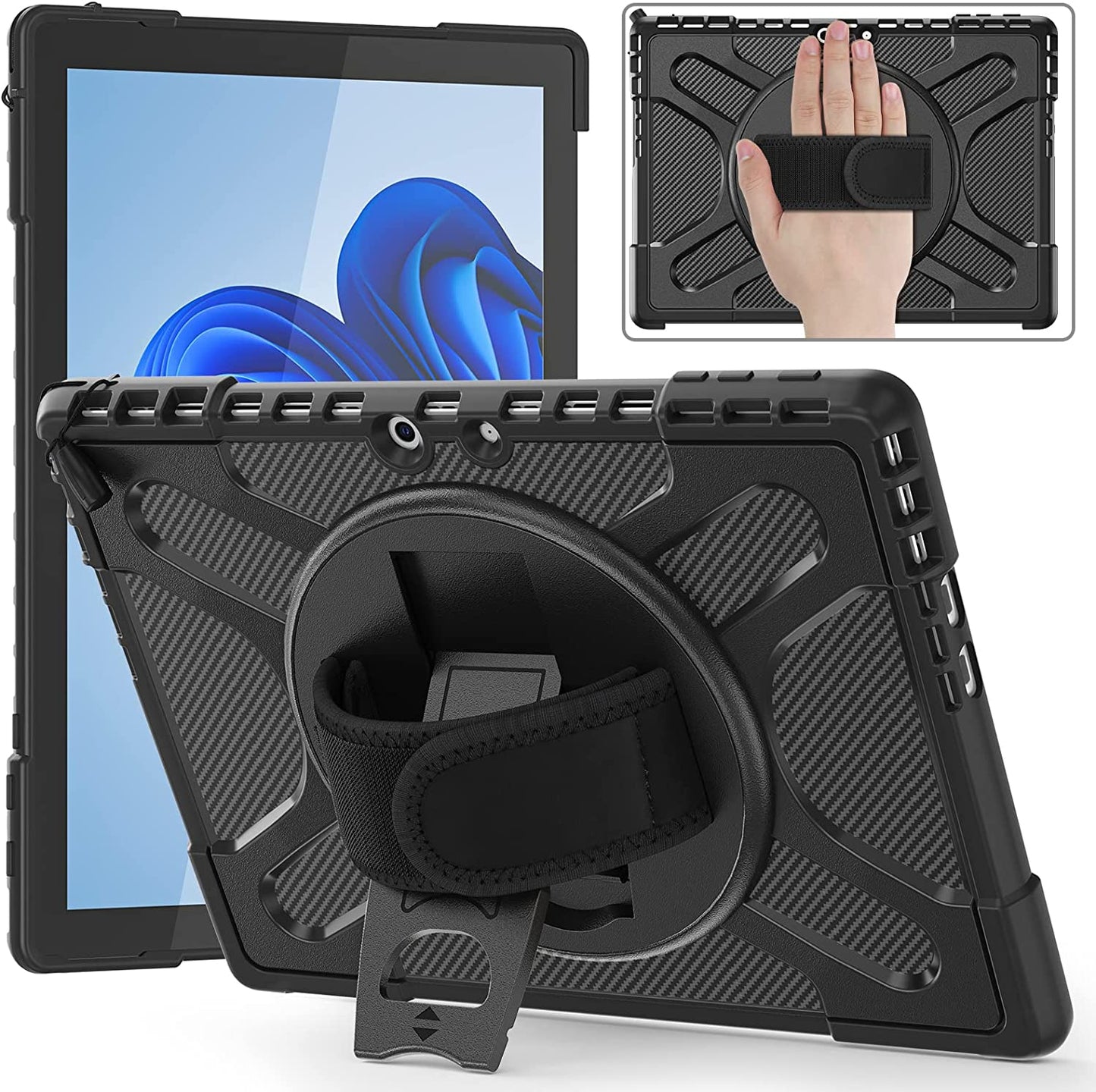 Yapears Surface Case for Pro 7 (2019) / Pro 6 (2018) / Pro 5 (2017) / Pro 4 (2015) with Pencil Holder, Stand, Hand Strap and Shoulder Belt for Surface 12.3 inch Tablet Heavy Duty Shockproof-Black