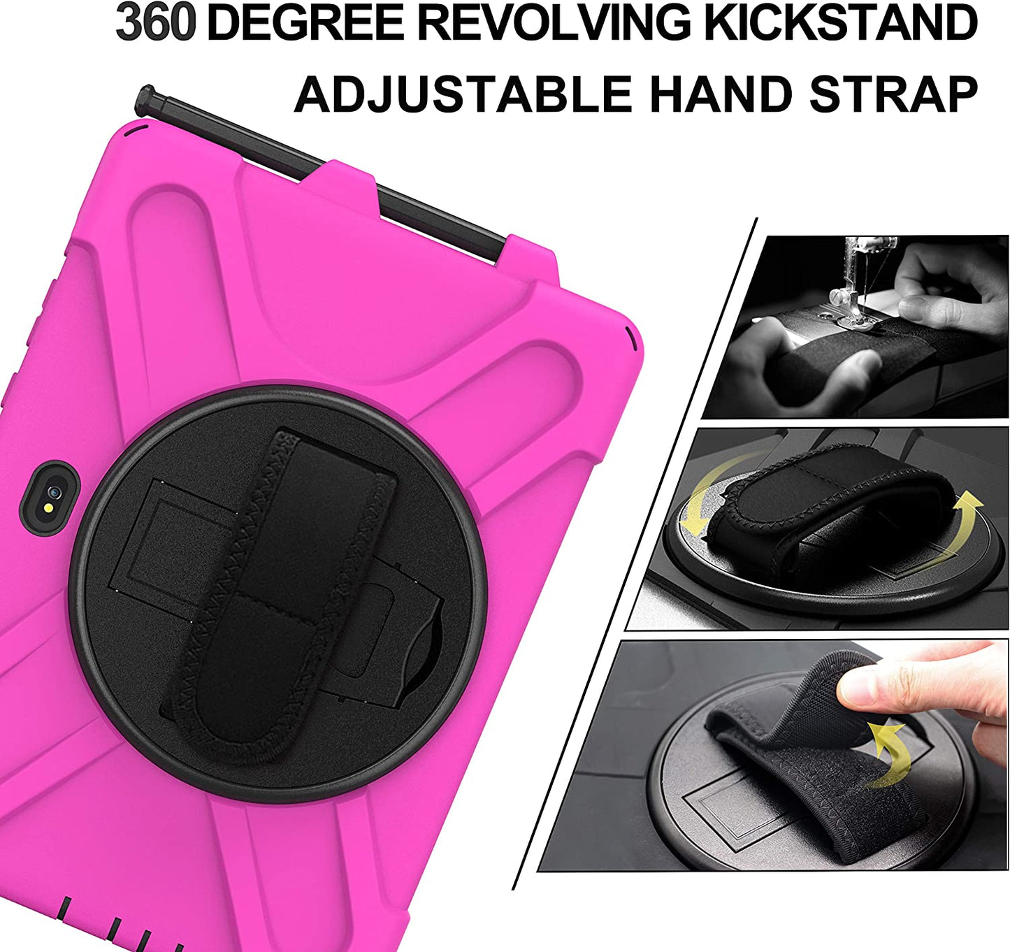 Case for Samsung Galaxy Tab Active Pro 10.1 T540 T545 T547, Military Grade [15 ft Drop Tested] Full-Body Shockproof Protective Cover with 360? Rotation Stand, Hand Strap & Pencil Holder (Black)