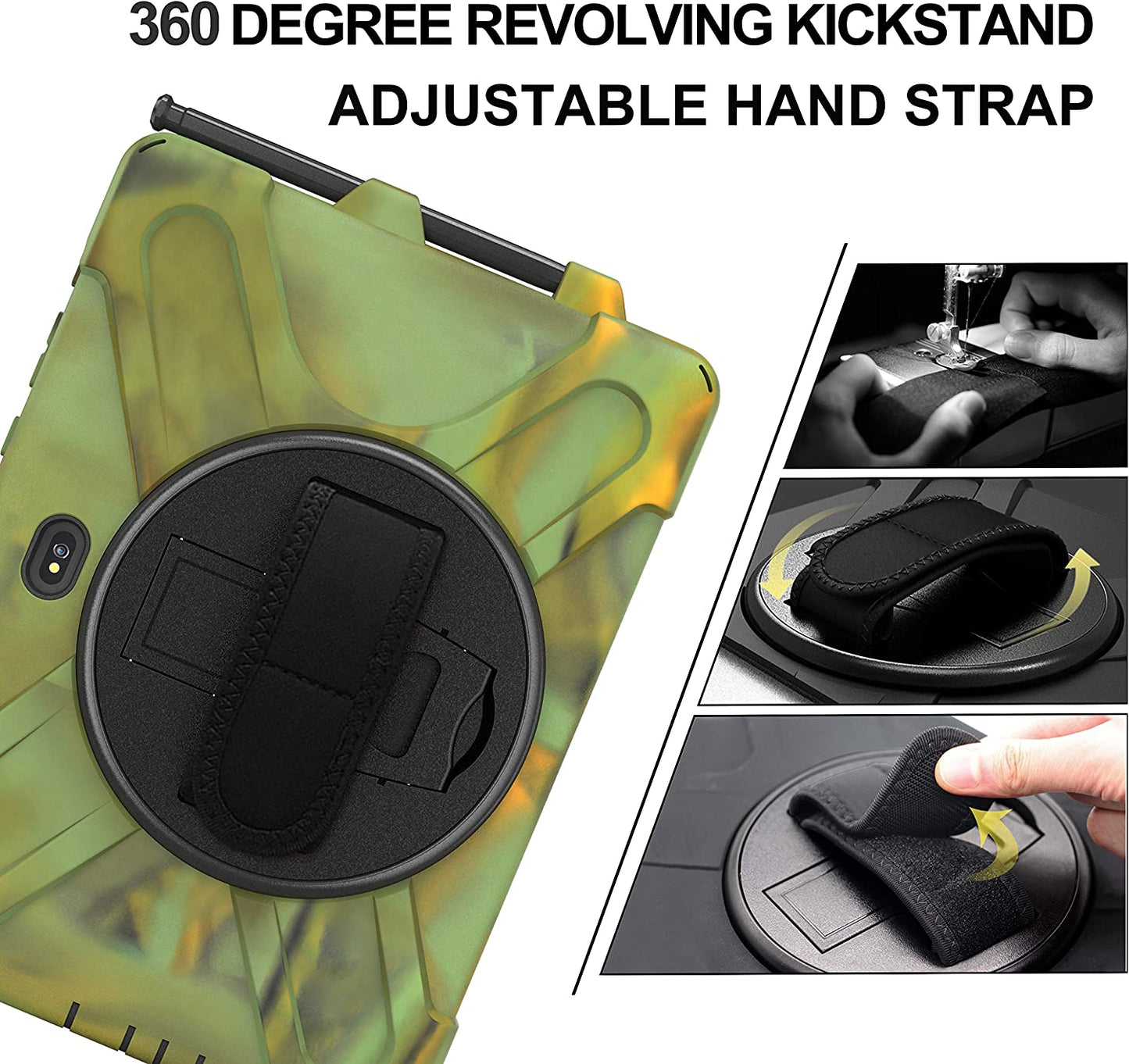 Case for Samsung Galaxy Tab Active Pro 10.1 T540 T545 T547, Military Grade [15 ft Drop Tested] Full-Body Shockproof Protective Cover with 360? Rotation Stand, Hand Strap & Pencil Holder (Black)