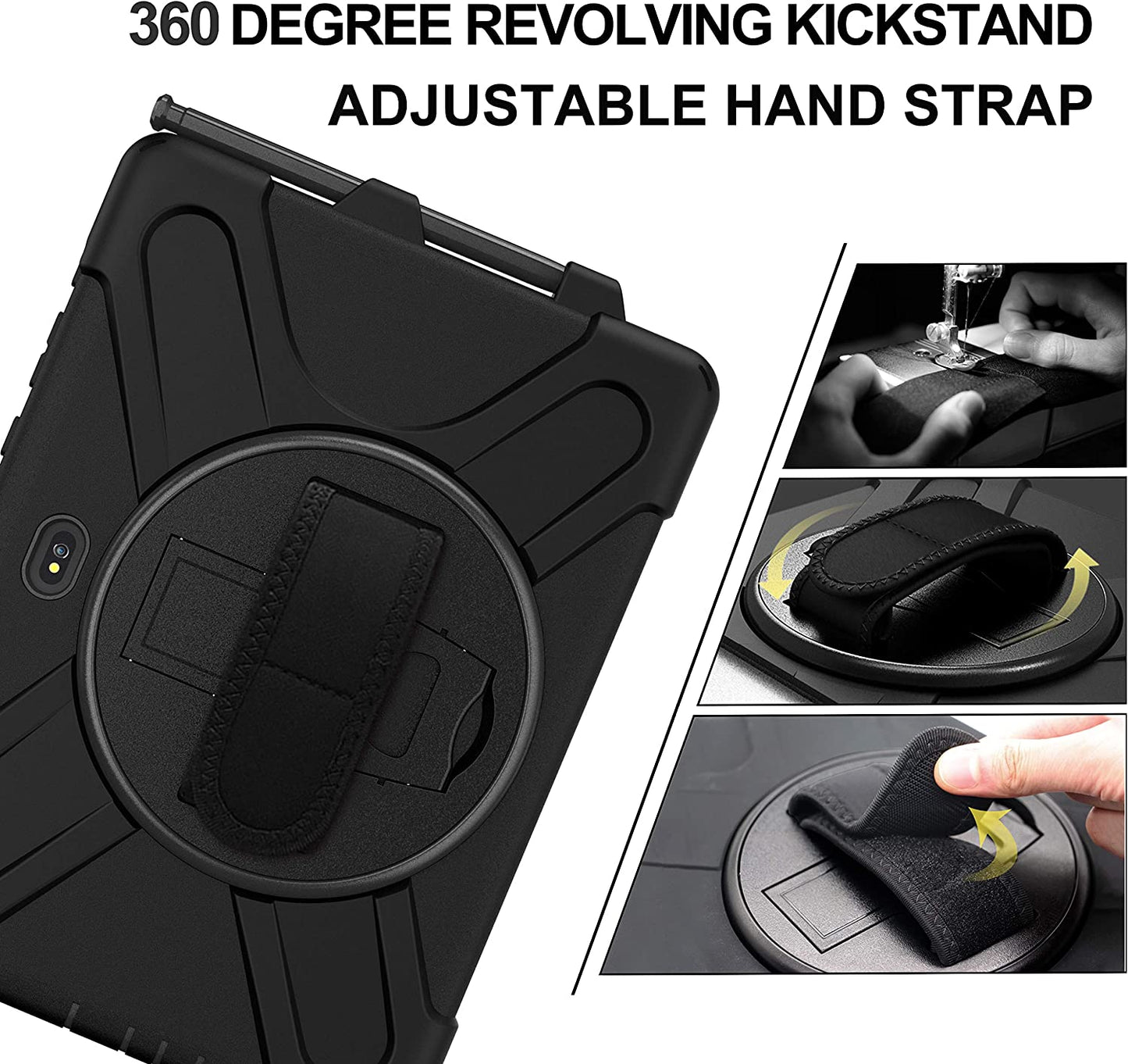 Case for Samsung Galaxy Tab Active Pro 10.1 T540 T545 T547, Military Grade [15 ft Drop Tested] Full-Body Shockproof Protective Cover with 360? Rotation Stand, Hand Strap & Pencil Holder (Black)