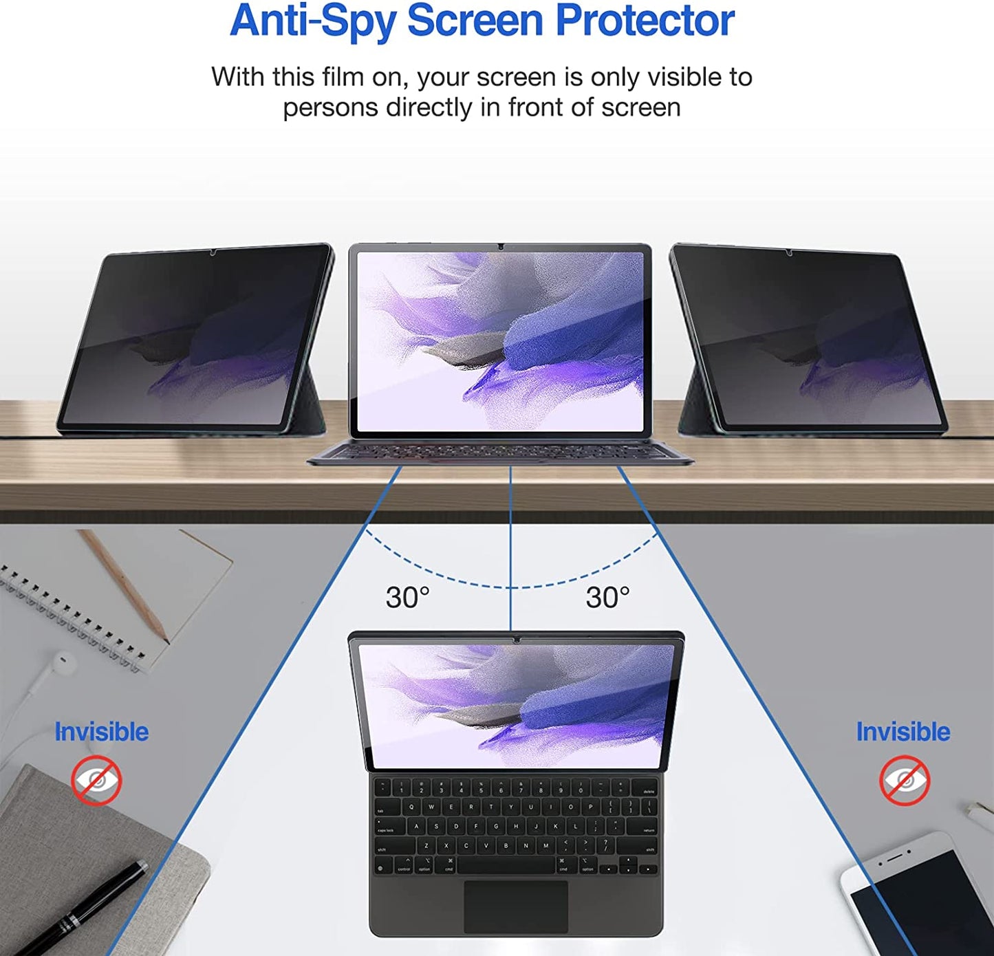 Galaxy Tab S7 Plus 2020/ Tab S7 FE 2021/ Tab S8 Plus 2022 12.4 Anti-Spy Tempered Glass Screen Protector | Yapears